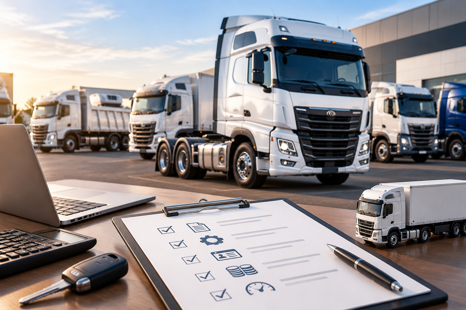 Truck driver reviewing documents for commercial vehicle finance