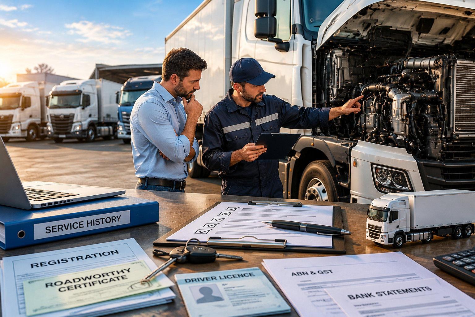 Truck odometer and engine hours being checked before purchase