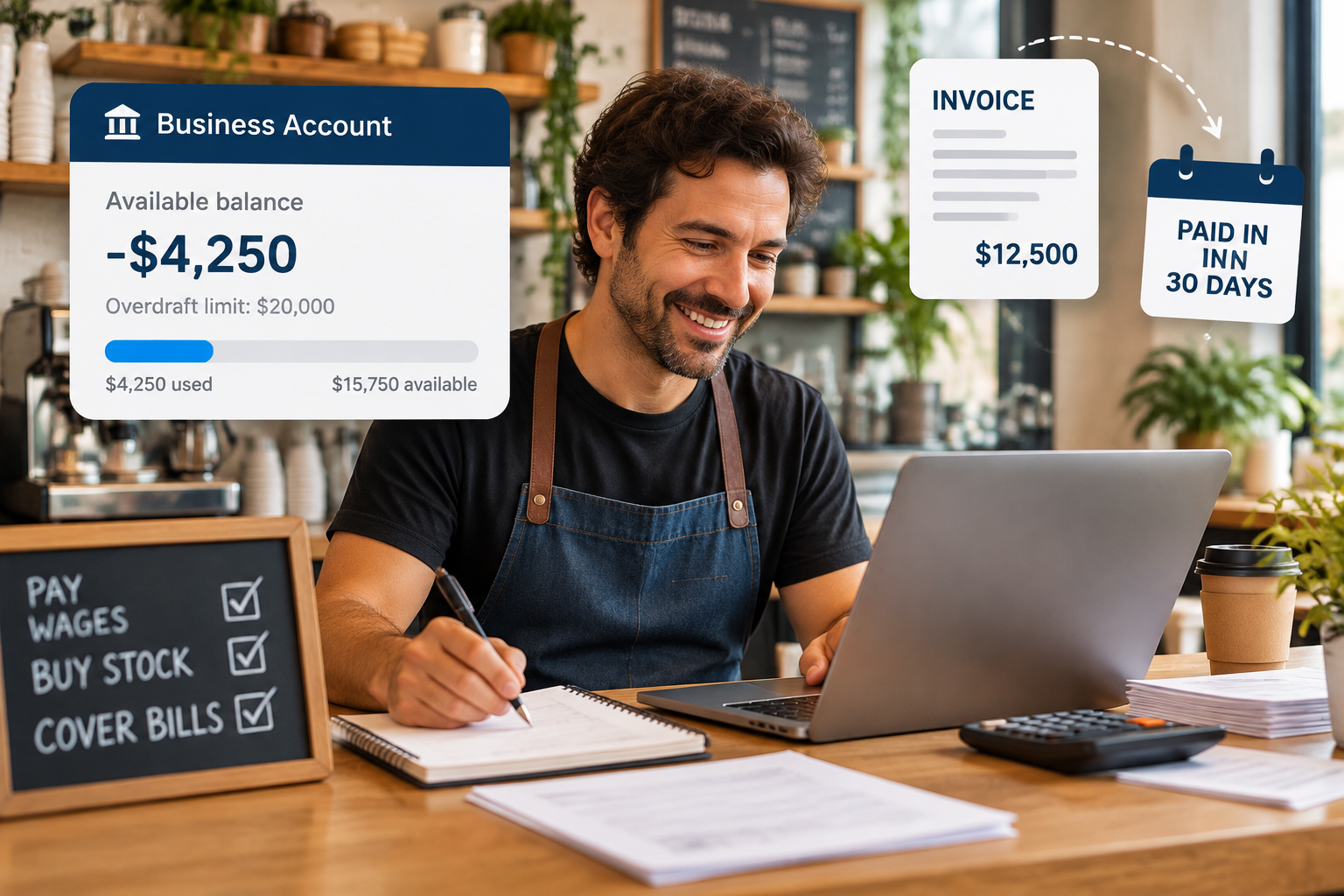 Small business overdraft and line of credit for managing cash flow